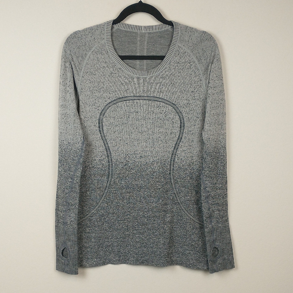 Lululemon Swiftly Tech Long Sleeve Crew Womens 12 White Dark Cast Ombre